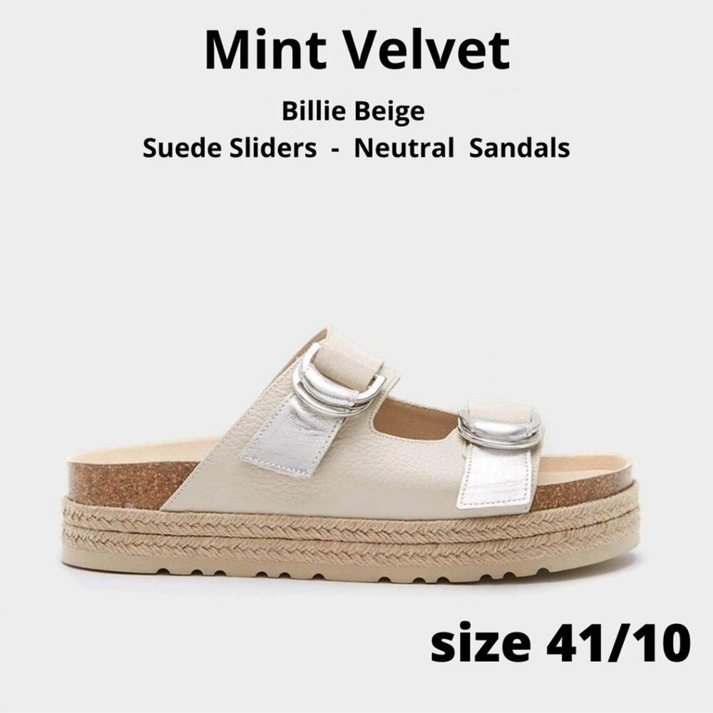 Mint Velvet Sandals - Billie Beige Suede Sliders Neutral Womens size 41EU = 10US